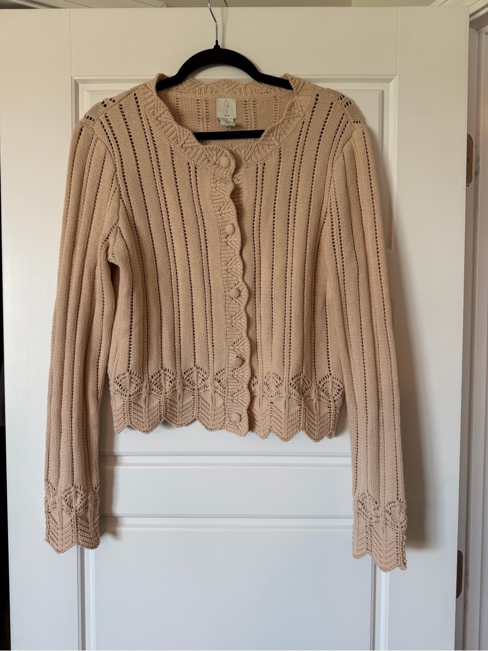 Joie Beige Scalloped Edge Knit Cardigan